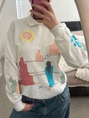 90’s vintage “Tierra Del Sol” Sunbelt Sportswear white embroidered sweatshirt!!